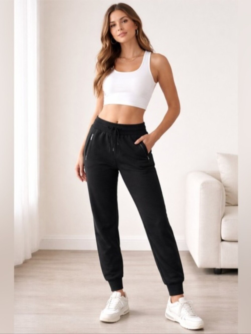 TNA Black Jogger Sweatpants Size M Zip Pockets